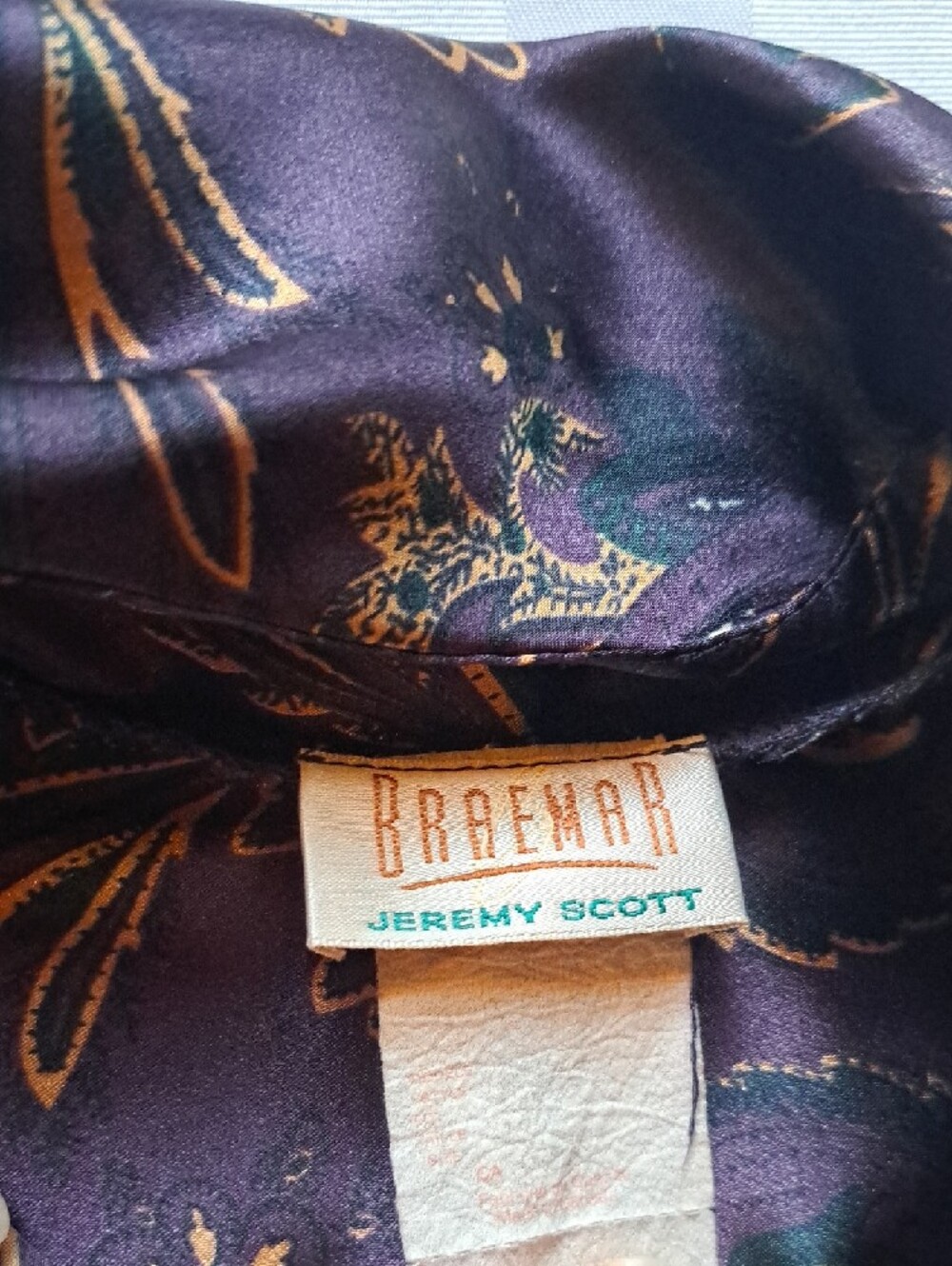 Jeremy Scott Purple and Gold Printed Silk Blouse